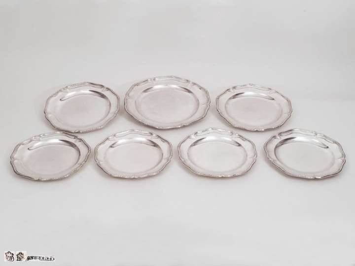 Fine Set of Seven Silver Strasbourg Dinner Plates